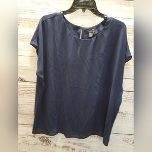 NORDSTROM 1X Navy Blue Capsleve Blouse
